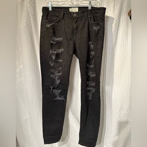 Current/Elliott black tattered stiletto jeans